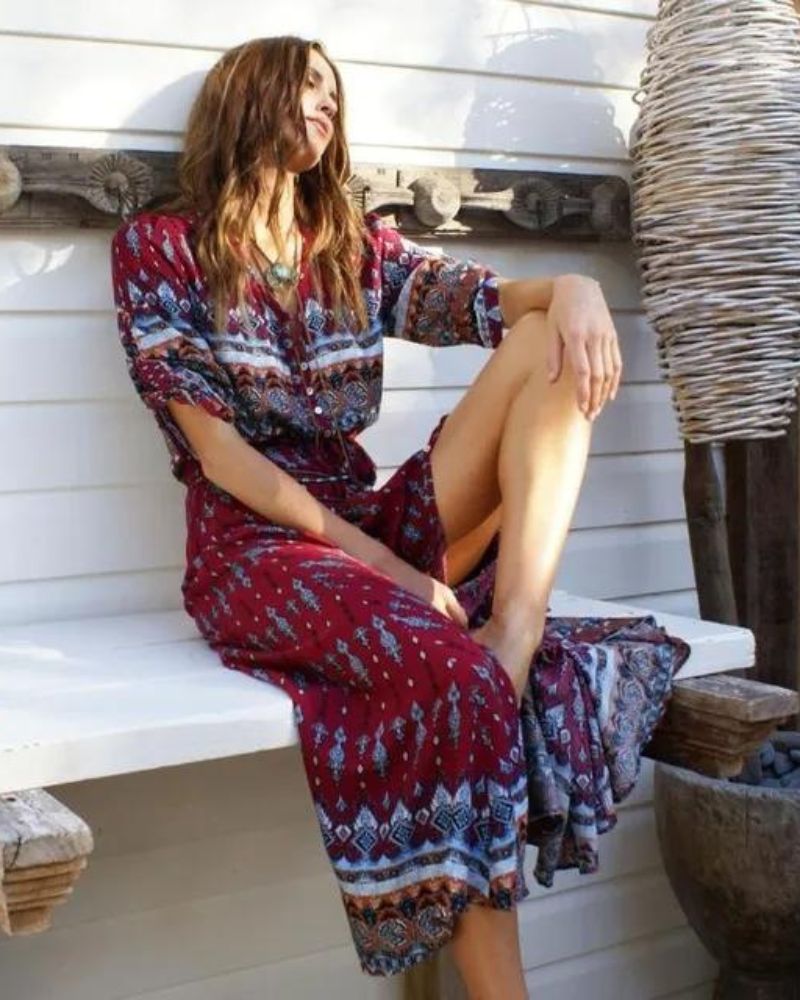 Selena | Bohemian Floral Midi Dress