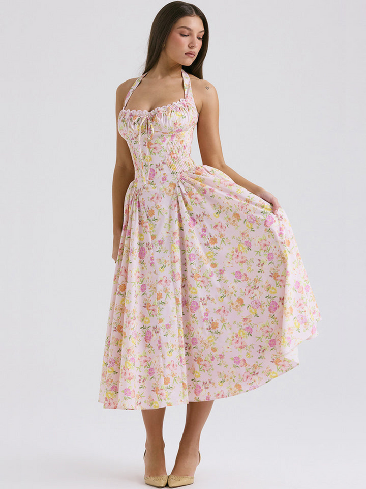 Florence | Floral Halter Backless Dress