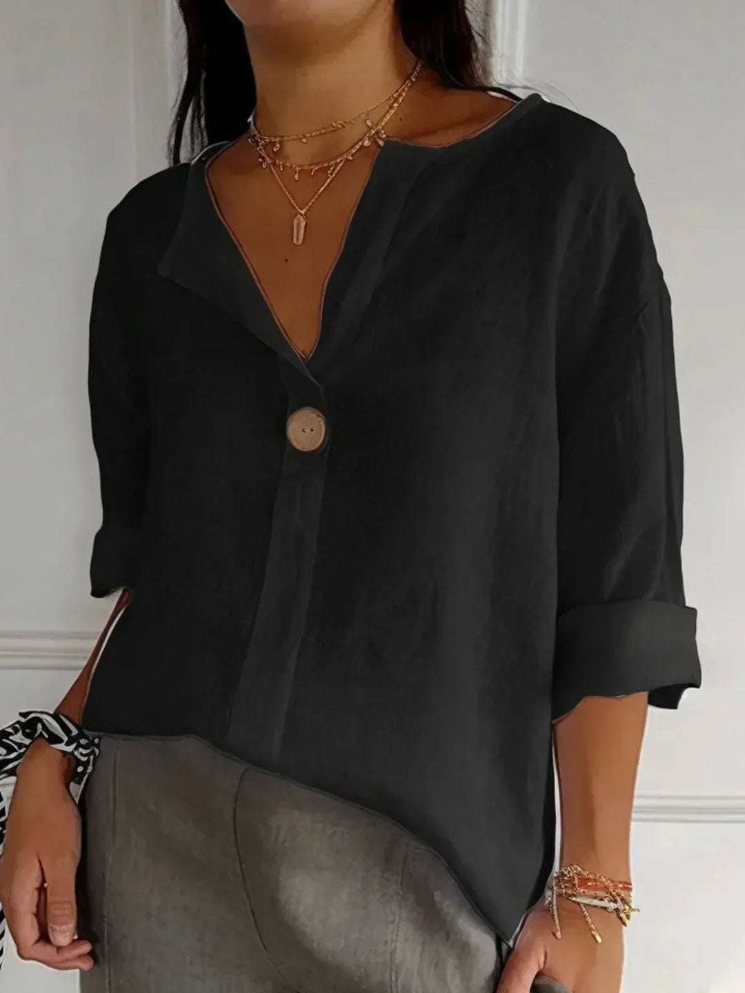 Olive | Relaxed V-Neck Blouse