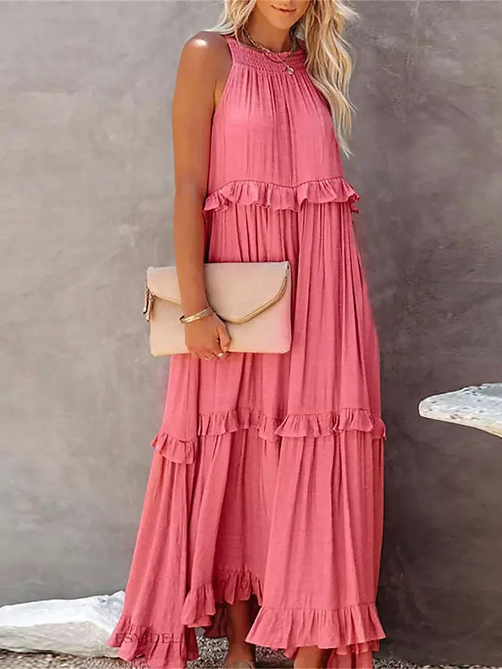 Meara | Halter Ruffle Maxi Dress