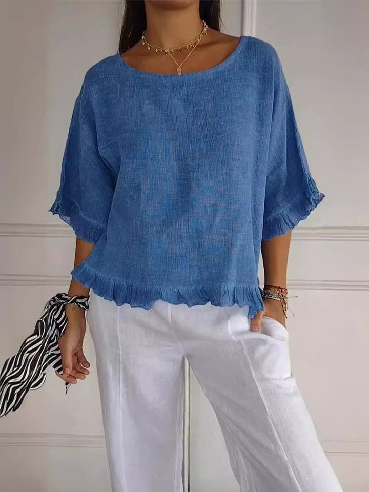 Mari | Ruffled Cotton-Linen Blouse