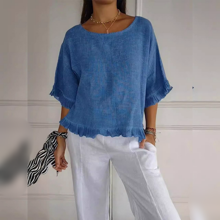 Mari | Ruffled Cotton-Linen Blouse