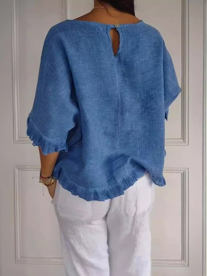 Mari | Ruffled Cotton-Linen Blouse