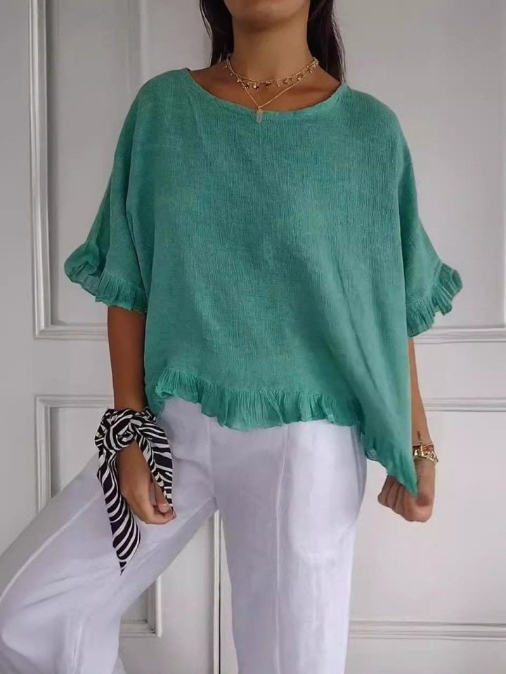 Mari | Ruffled Cotton-Linen Blouse