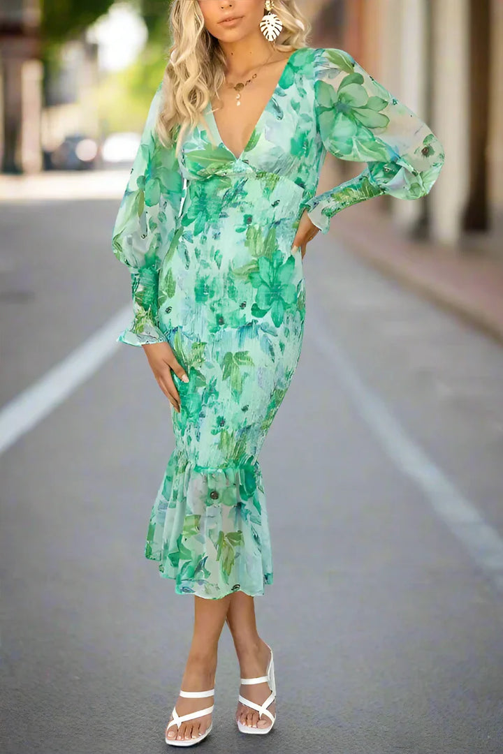 Florence | Floral Ruffle Midi Dress