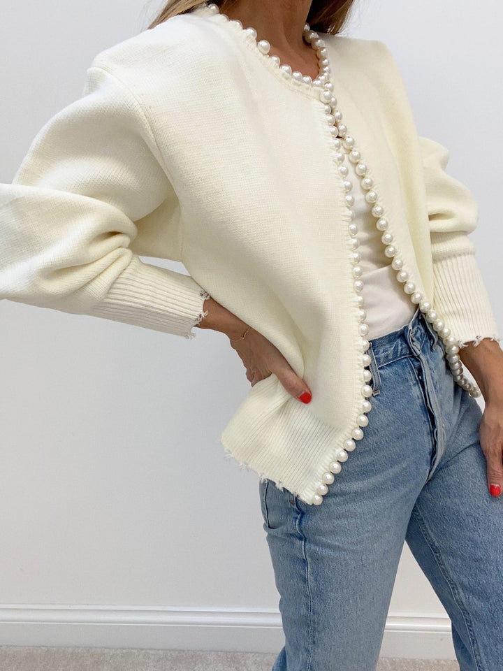 Clara | Pearl-Trimmed Elegance Cardigan