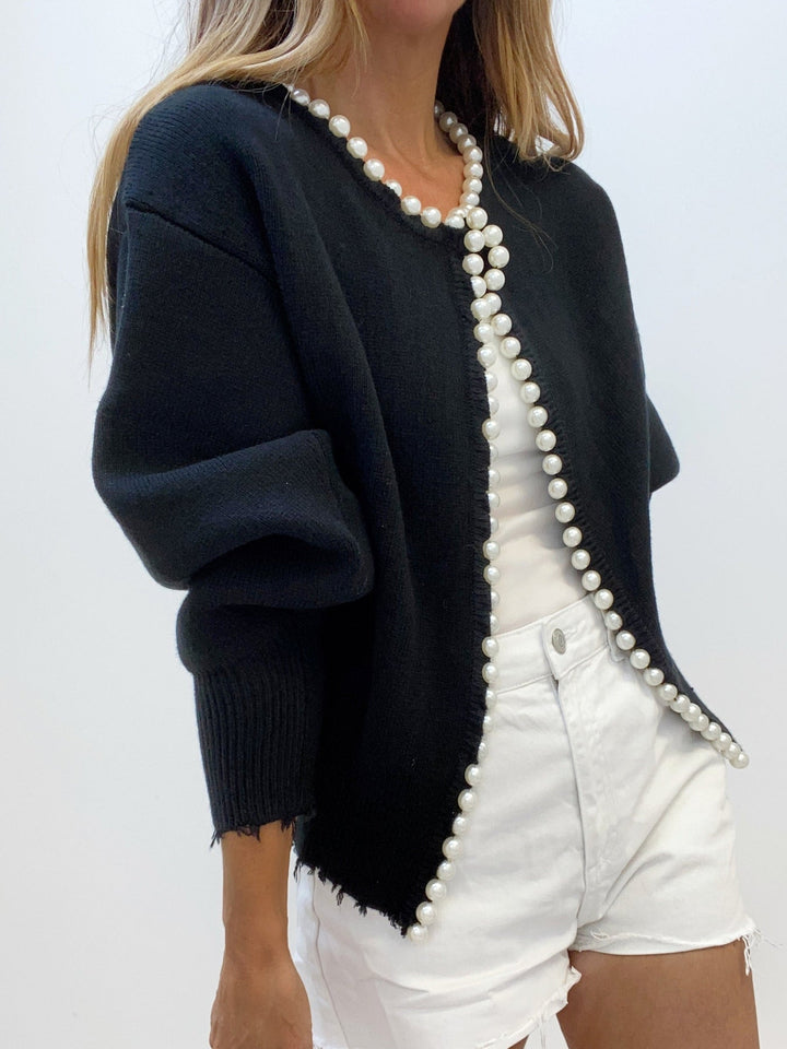 Clara | Pearl-Trimmed Elegance Cardigan