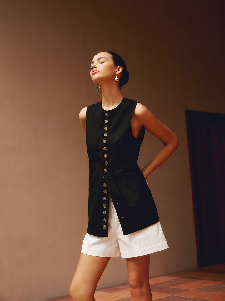 Lena | Cotton & Linen Button-Front Vest