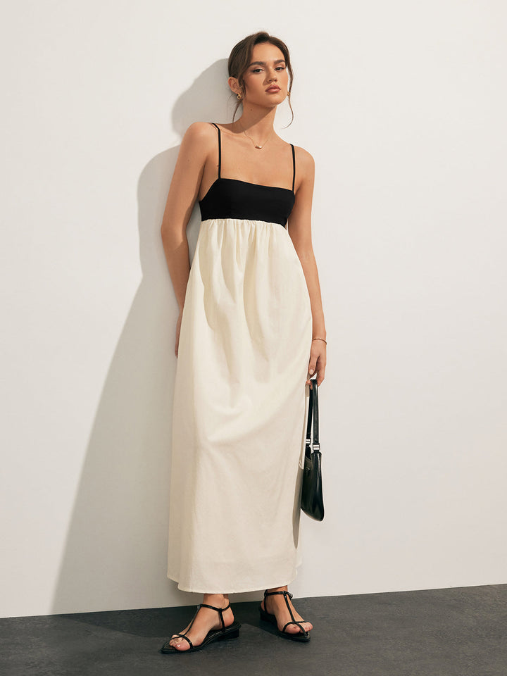 Lydia | Open Back Contrast Pocket Long Dress