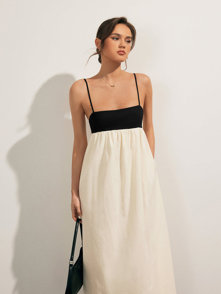 Lydia | Open Back Contrast Pocket Long Dress