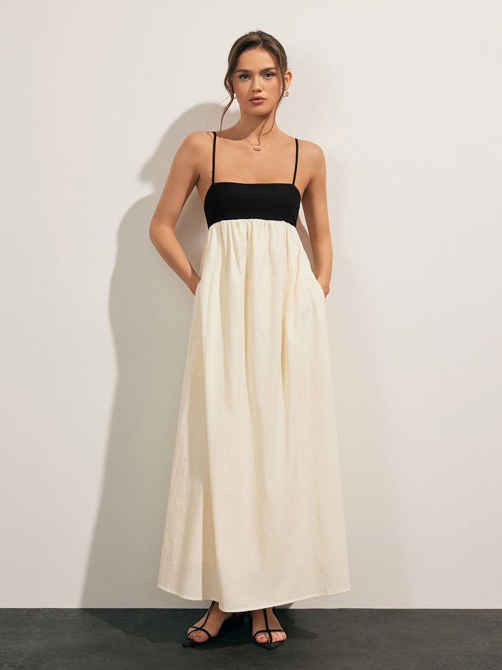 Lydia | Open Back Contrast Pocket Long Dress