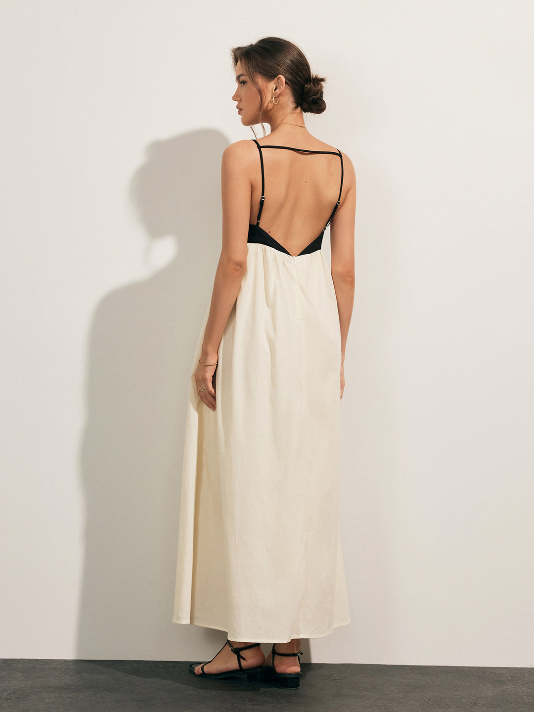 Lydia | Open Back Contrast Pocket Long Dress