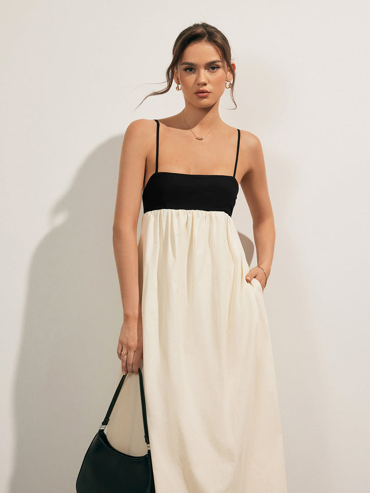 Lydia | Open Back Contrast Pocket Long Dress