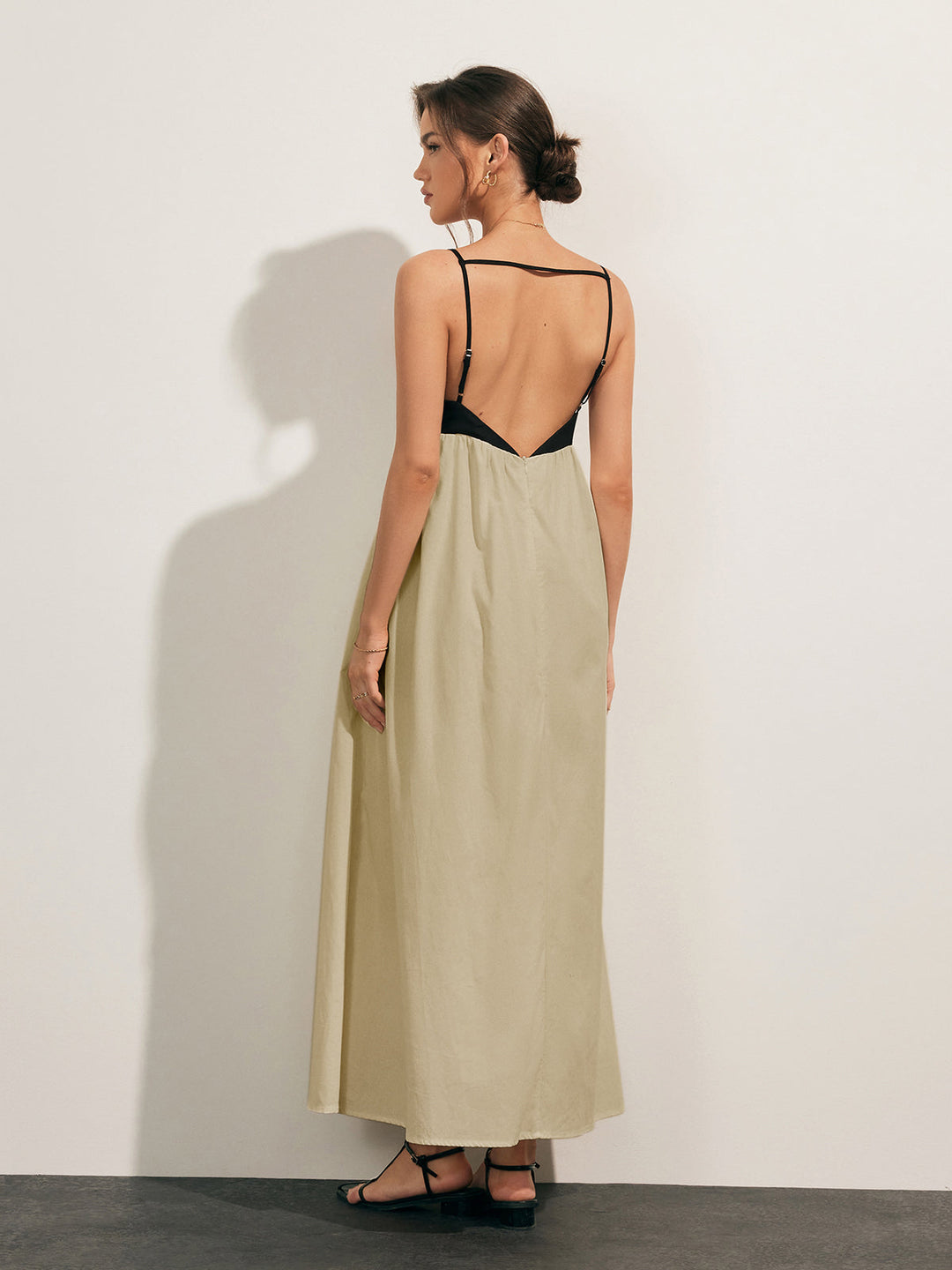 Lydia | Open Back Contrast Pocket Long Dress