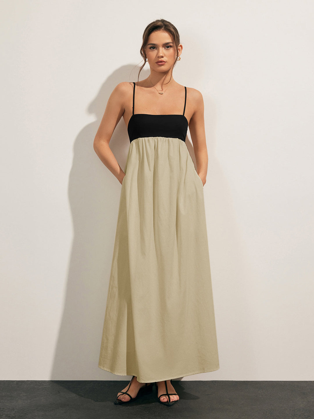 Lydia | Open Back Contrast Pocket Long Dress