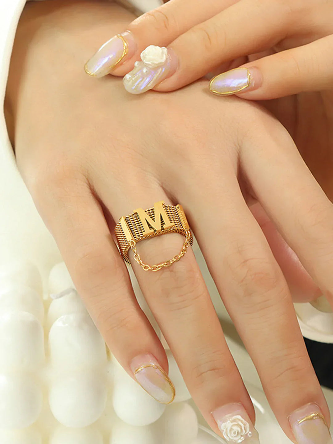 M Chain Charm Ring