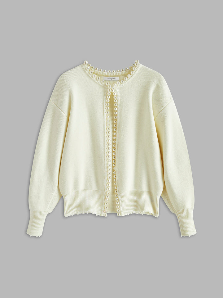 Clara | Pearl-Trimmed Elegance Cardigan