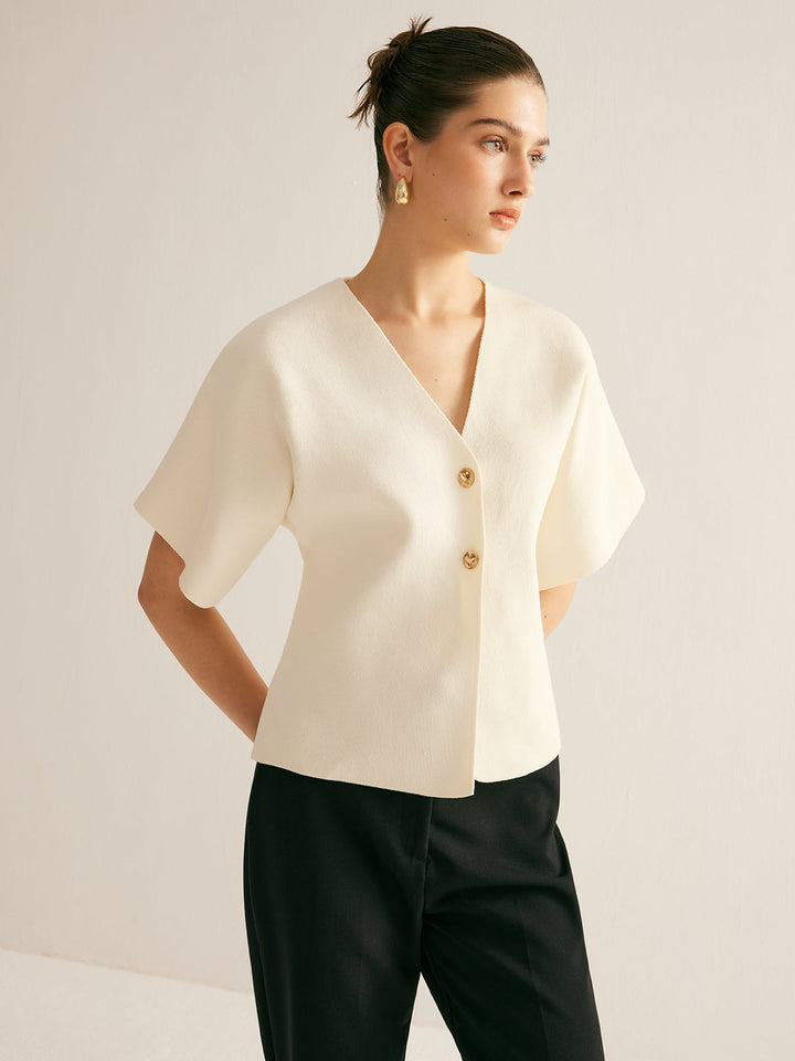 Victoria | Elegant V-Neck Button Knit Top