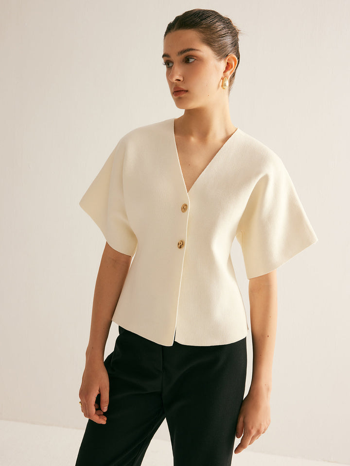 Victoria | Elegant V-Neck Button Knit Top