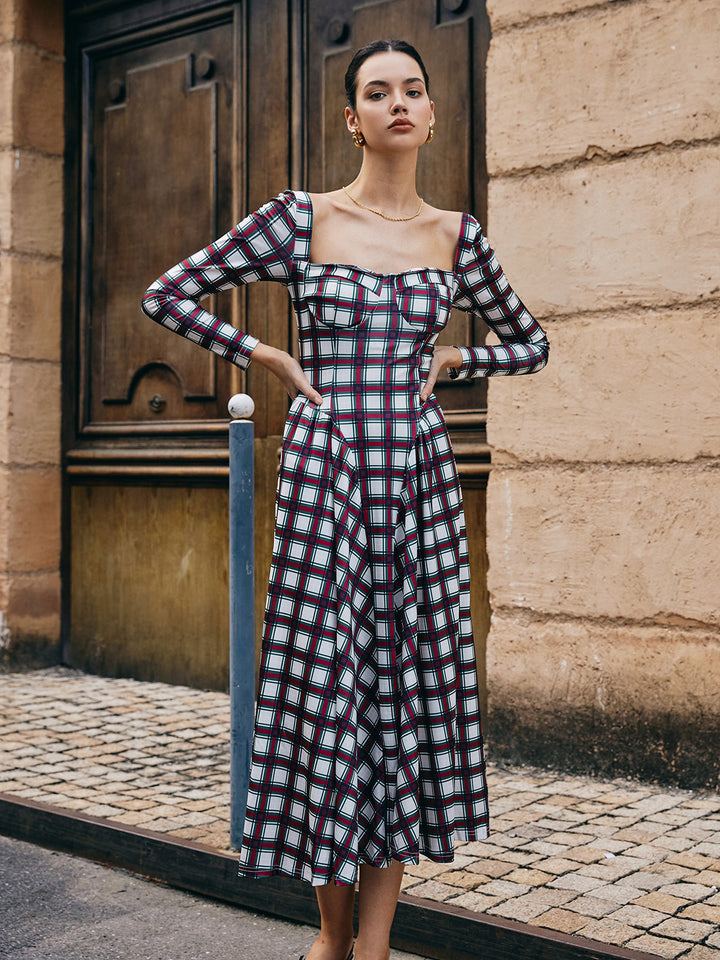 Amelia | Modern Plaid Maxi Dress