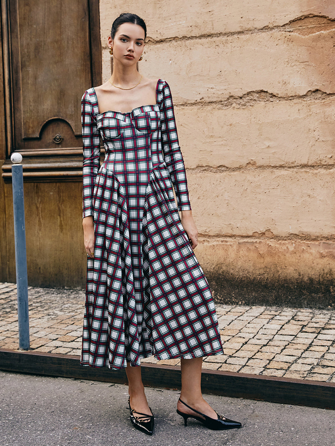 Amelia | Modern Plaid Maxi Dress