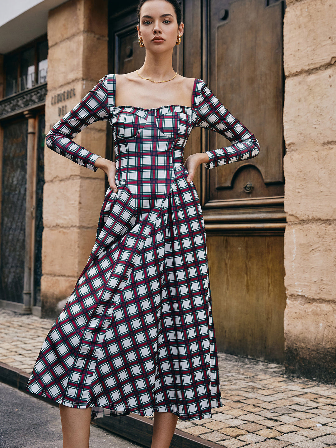 Amelia | Modern Plaid Maxi Dress