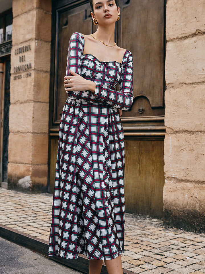 Amelia | Modern Plaid Maxi Dress