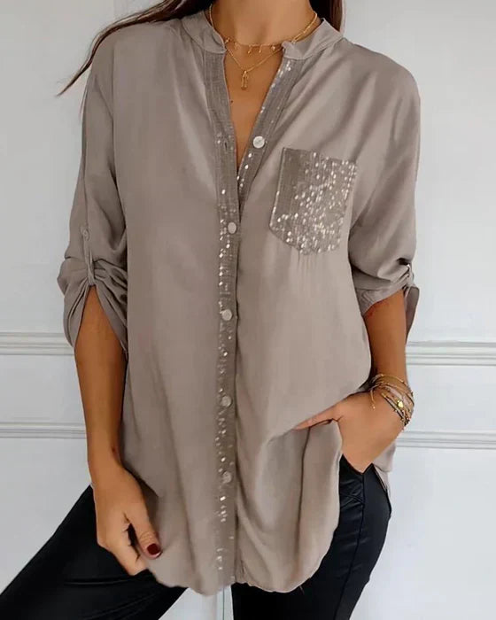 Audrey | Roll-Up Sleeve Button Blouse