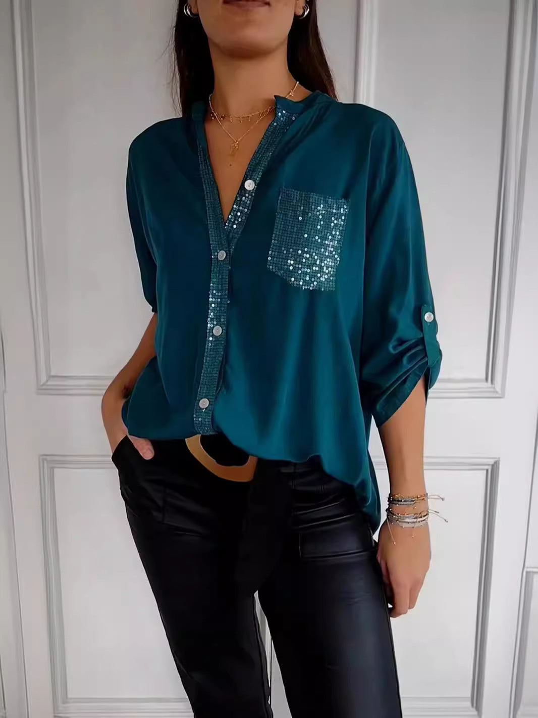 Audrey | Roll-Up Sleeve Button Blouse