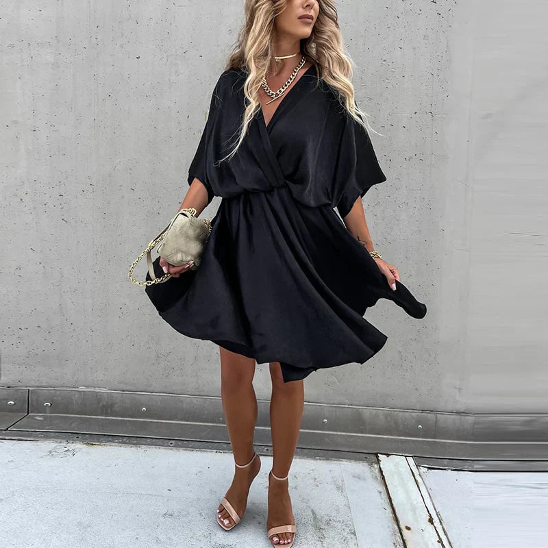 Monica | Elegant V-Neck Satin Dress