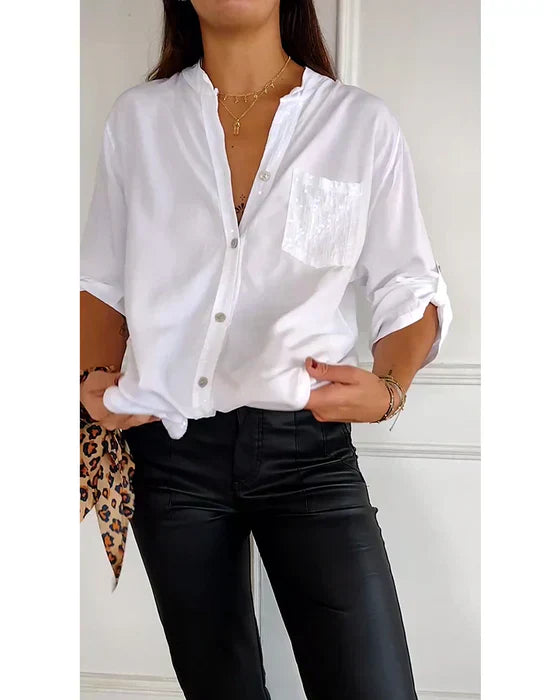 Audrey | Roll-Up Sleeve Button Blouse