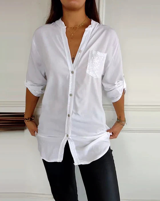 Audrey | Roll-Up Sleeve Button Blouse