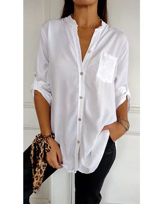 Audrey | Roll-Up Sleeve Button Blouse