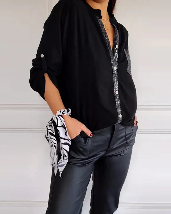 Audrey | Roll-Up Sleeve Button Blouse