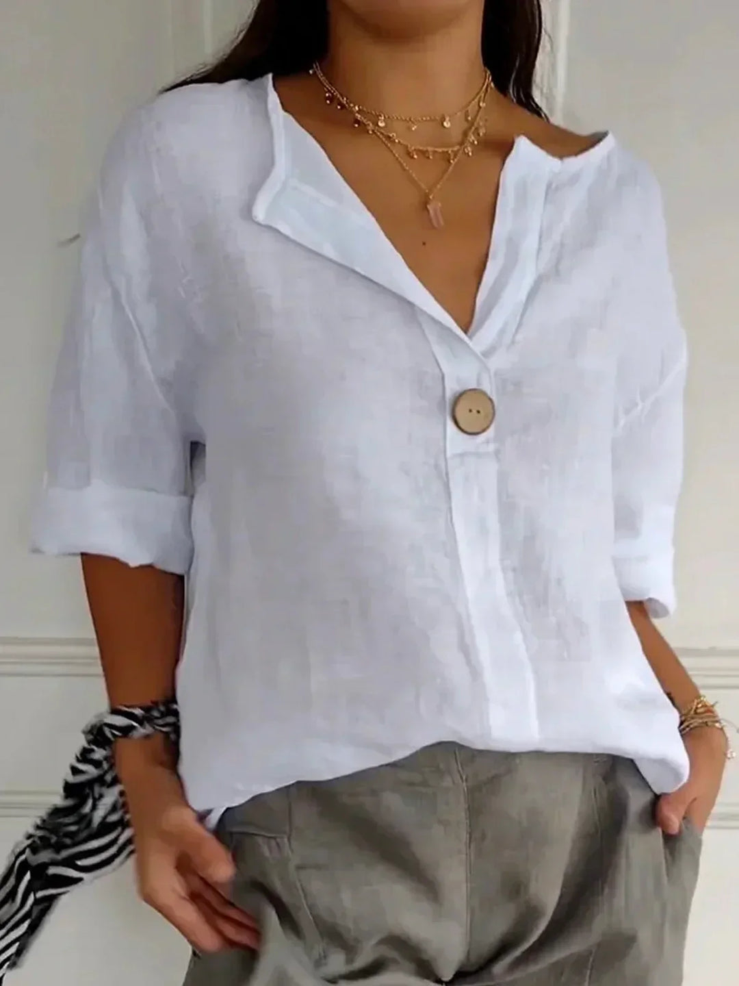 Olive | Relaxed V-Neck Blouse