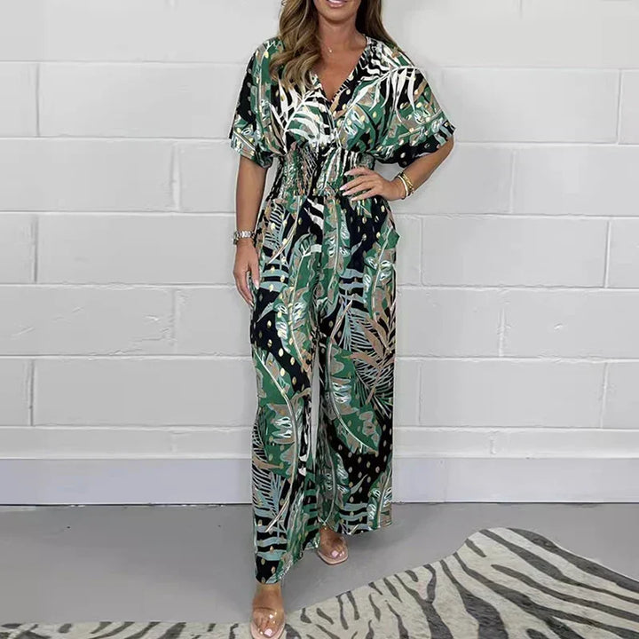 Remi | Tropical Leaf Print Jumpsuit