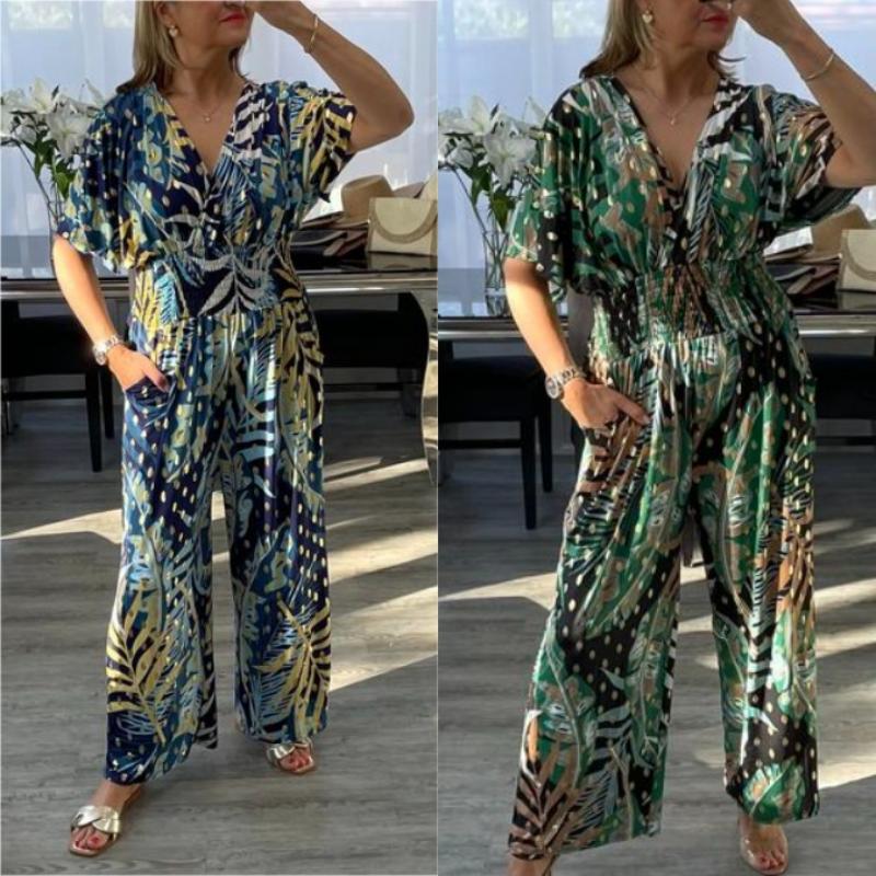 Remi | Tropical Leaf Print Jumpsuit