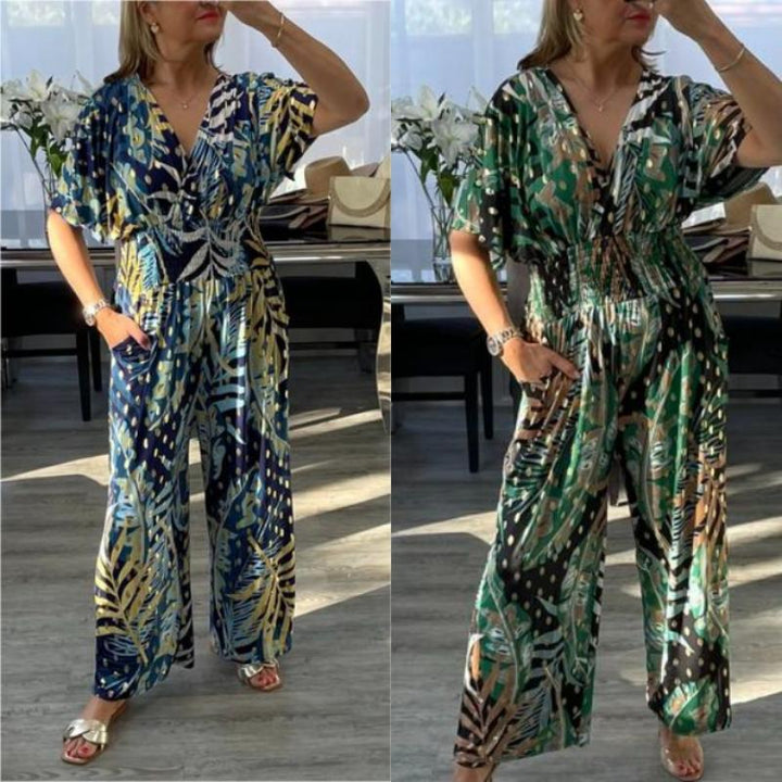 Remi | Tropical Leaf Print Jumpsuit